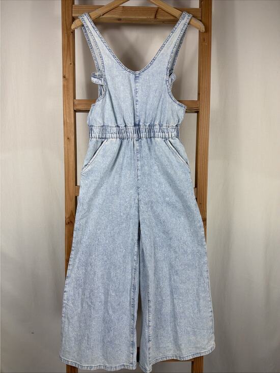 Dear John Pants - NWT Dear John Blue Pinstriped Overalls Romper Sleeveless Cropped Jumper #1087 XS